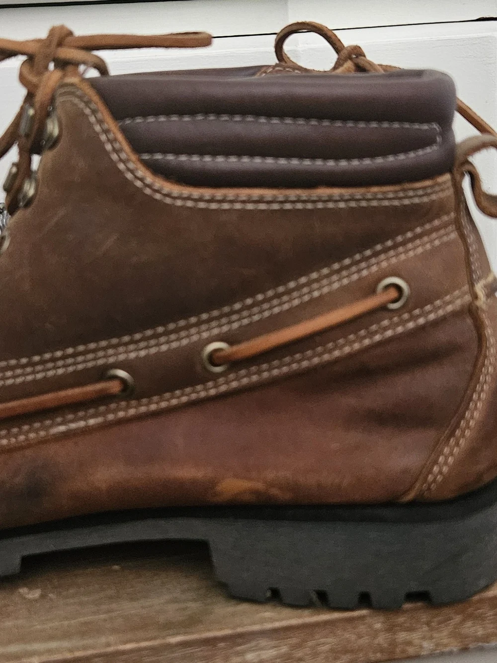 Vintage Sebago Brown Leather Moc-Toe Lug Boots